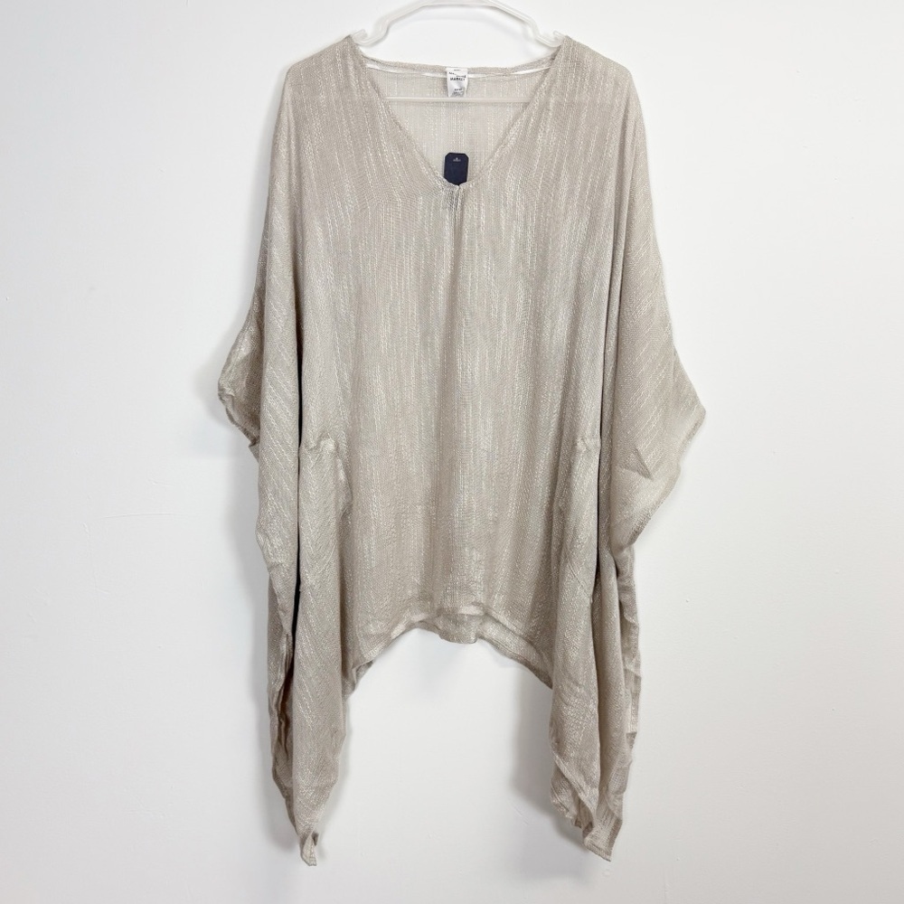 Melrose and Market Pullover Poncho Womens OS Beige Gray Lightweight Sweater